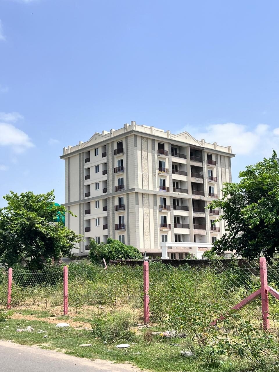 Mangal Deep Apartments seen from the approach road in Jagatpura