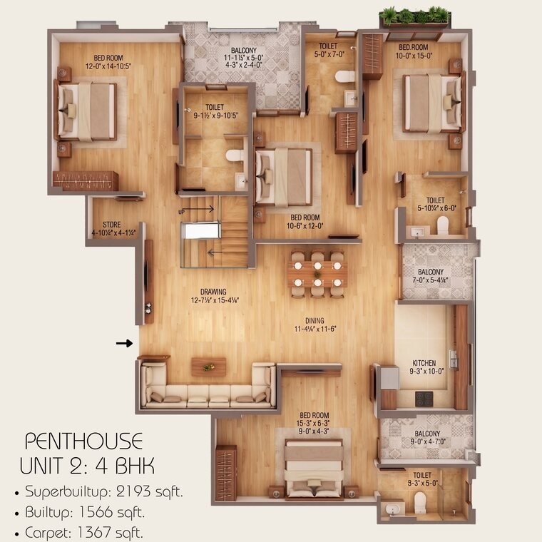 Penthouse Unit 2, 4 BHK plan, Mangal Deep Jagatpura